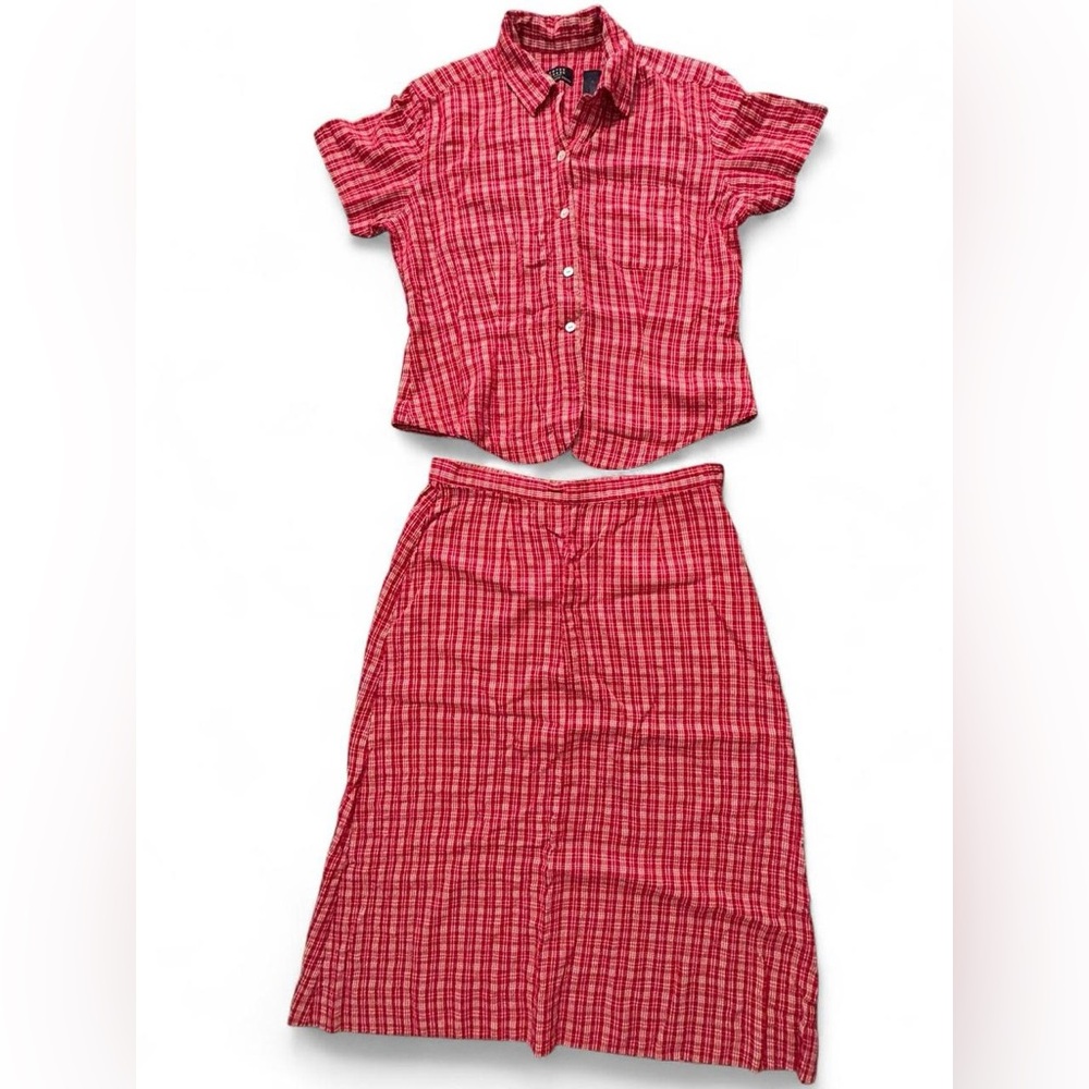 Vintage Liz Claiborne Red Plaid Skirt Set, Size Medium, 30” waist, Cottagecore